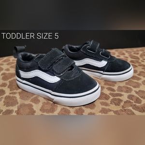VANS Double Velcro Black/White Toddler Size 5 Shoes